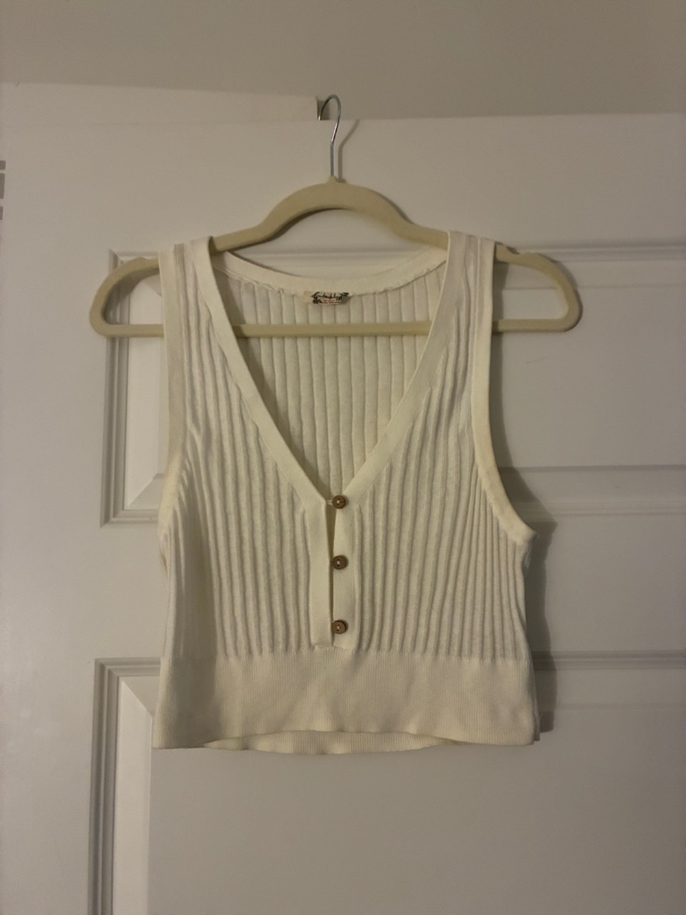 Free People White Button-Up Crop Top